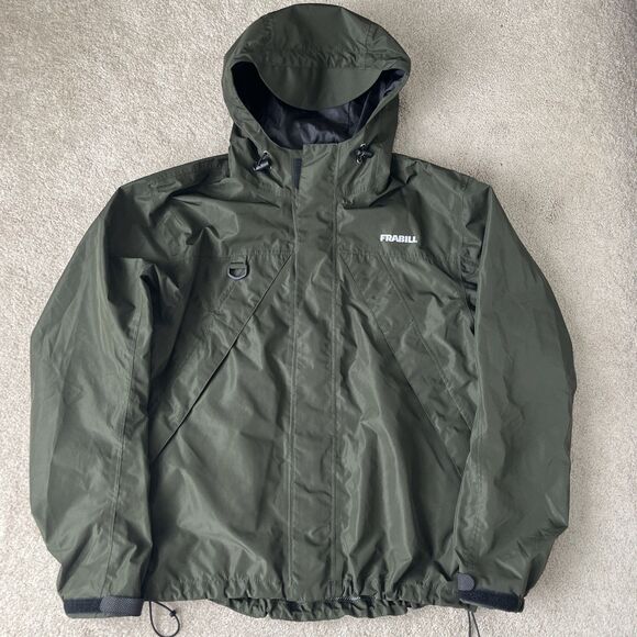 Frabill Rain Jacket Mens Medium Fishing Olive Green 3M Reflective Hooded Utility - Picture 1 of 6